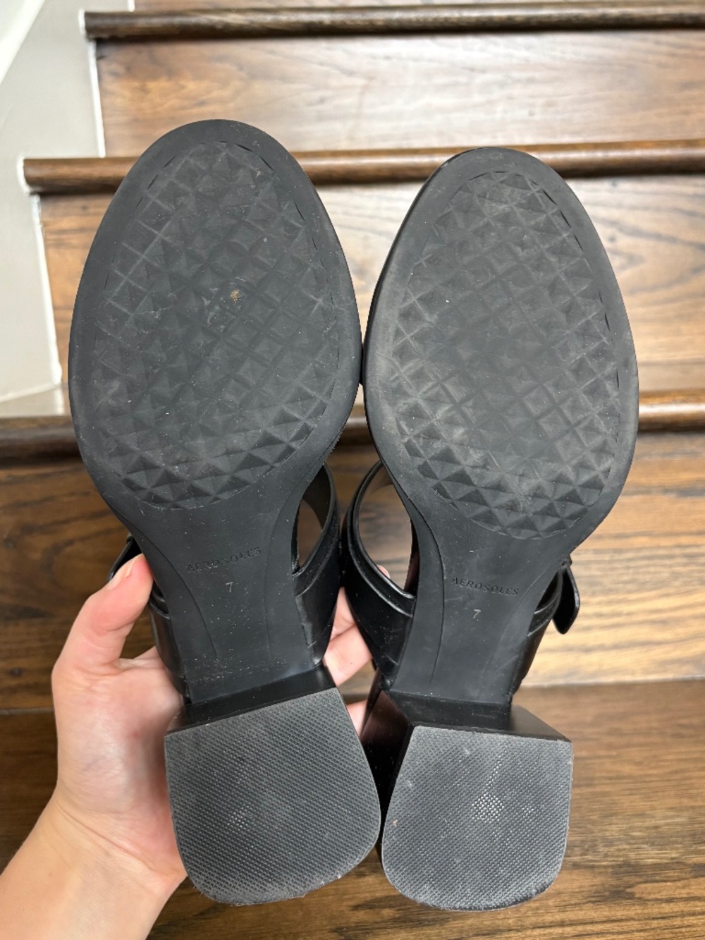 Aerosoles' Ellazia Buckle Strap Black Leather Sandal Heels - Picture 8 of 8